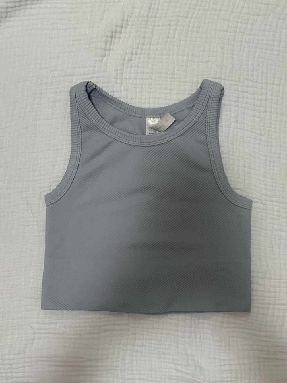 Gray Ribbed Tank Top - Women's Cropped Scoop Neck
